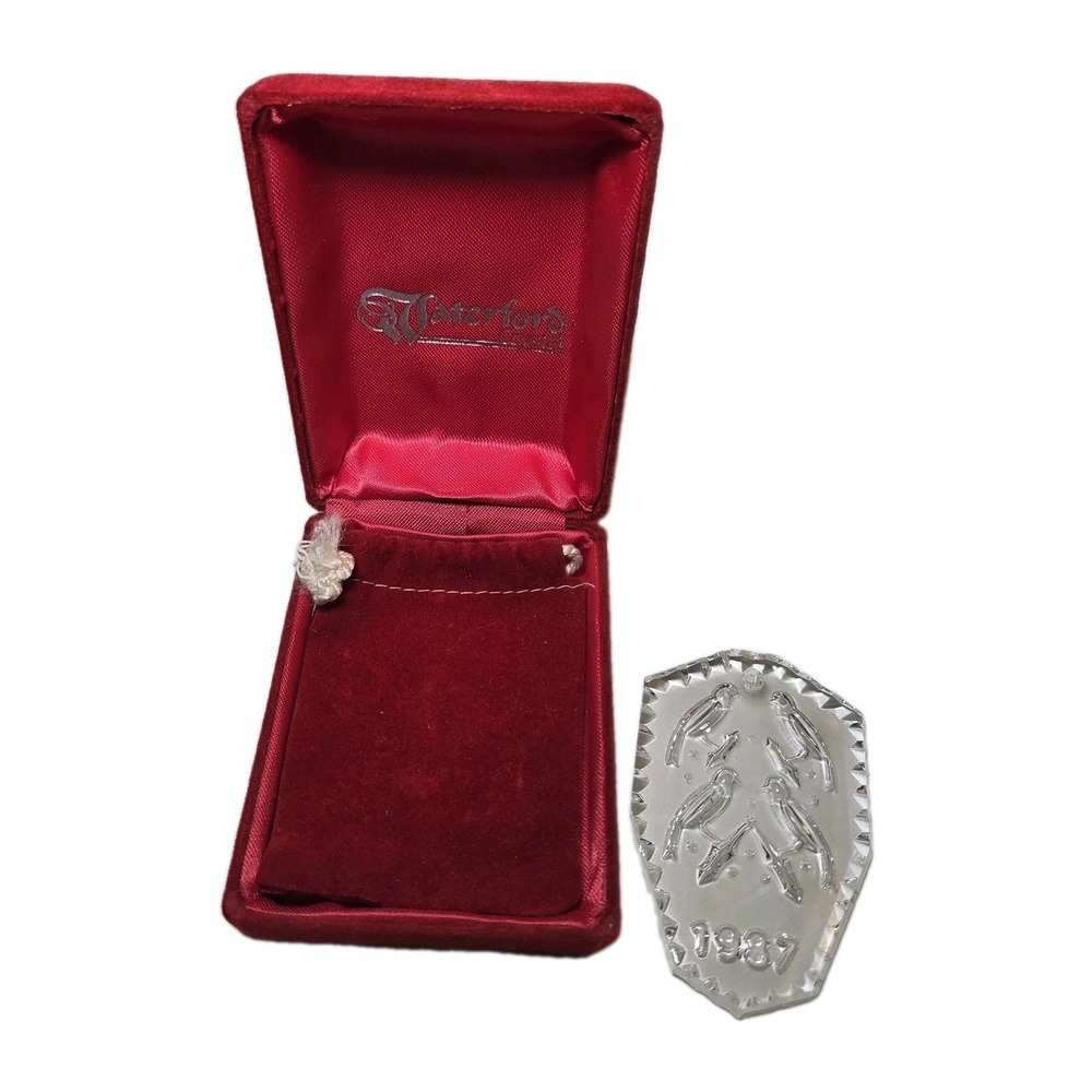 WATERFORD CRYSTAL 12 Days of Christmas Ornament 1987 4 Calling Birds And BAG BOX